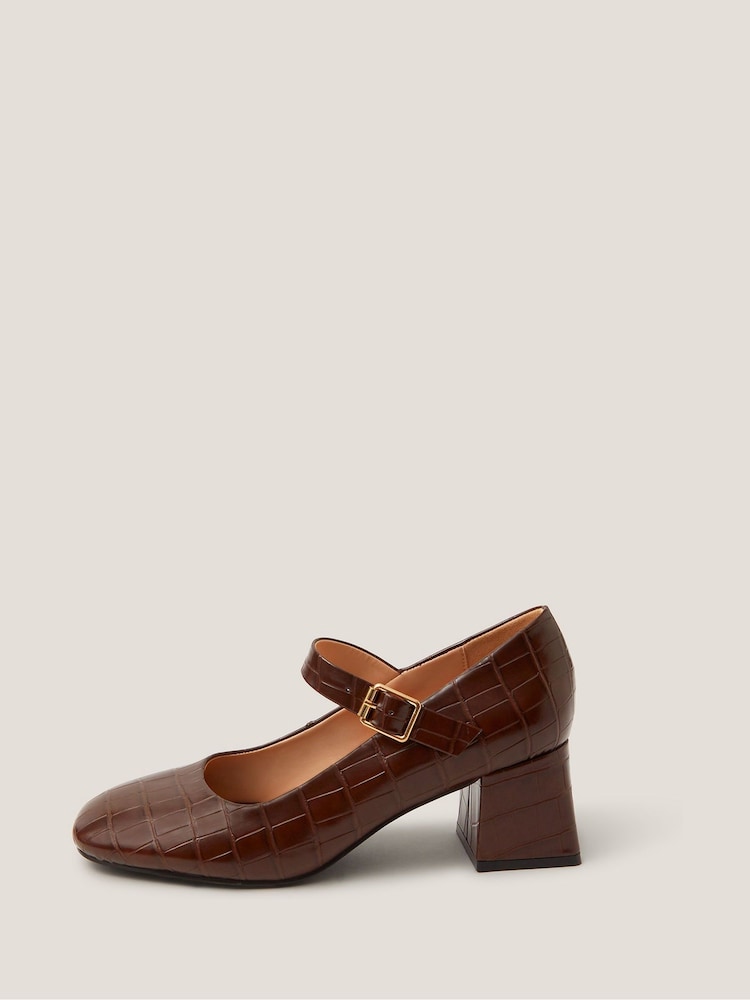 Monsoon Brown Jill Faux Croc Mary Jane Heels - Image 2 of 3 Monsoon Brown Jill Faux Croc Mary Jane Heels - Image 2 of 3