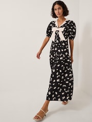 Monsoon Black Mabli Floral Bow Midi Tea Dress - Image 1 of 7