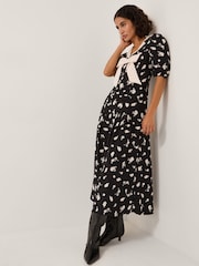 Monsoon Black Mabli Floral Bow Midi Tea Dress - Image 2 of 7
