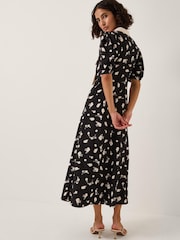 Monsoon Black Mabli Floral Bow Midi Tea Dress - Image 3 of 7