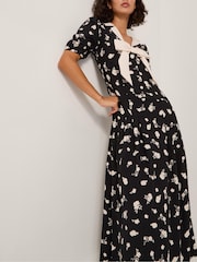 Monsoon Black Mabli Floral Bow Midi Tea Dress - Image 4 of 7