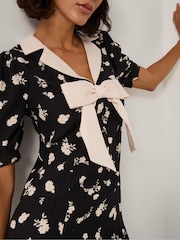 Monsoon Black Mabli Floral Bow Midi Tea Dress - Image 6 of 7