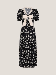 Monsoon Black Mabli Floral Bow Midi Tea Dress - Image 7 of 7