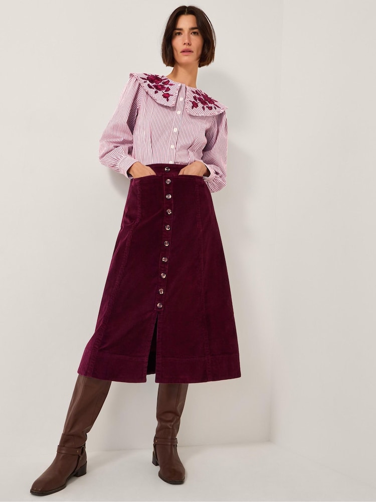 Monsoon Red Jamie Button Corduroy Midi Skirt - Image 1 of 5 Monsoon Red Jamie Button Corduroy Midi Skirt - Image 1 of 5