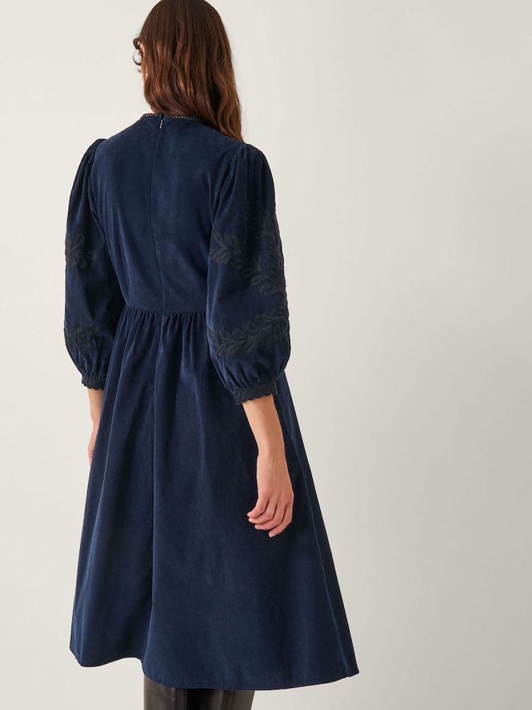 Monsoon Blue Leona Embroidered Corduroy Midi Dress - Image 2 of 4