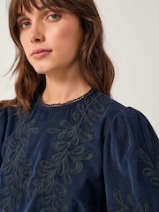 Monsoon Blue Leona Embroidered Corduroy Midi Dress - Image 4 of 4