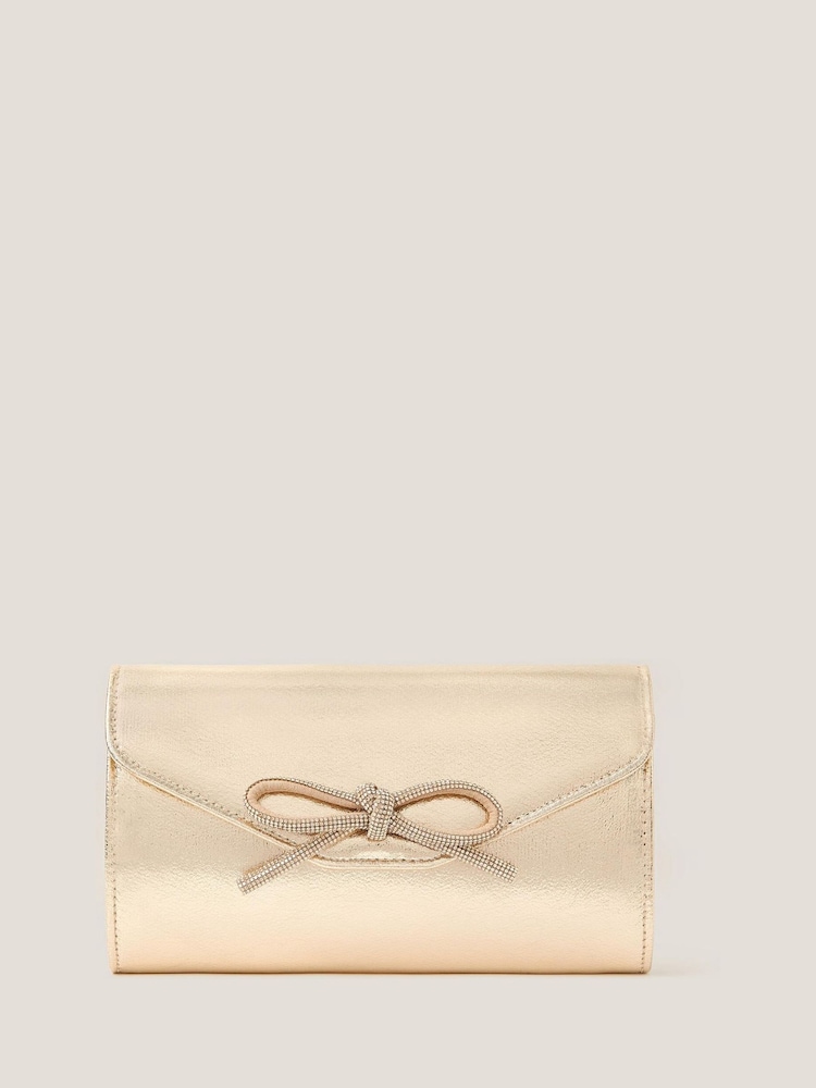 Monsoon Gold Sia Diamante Bow Clutch Bag - Image 1 of 3