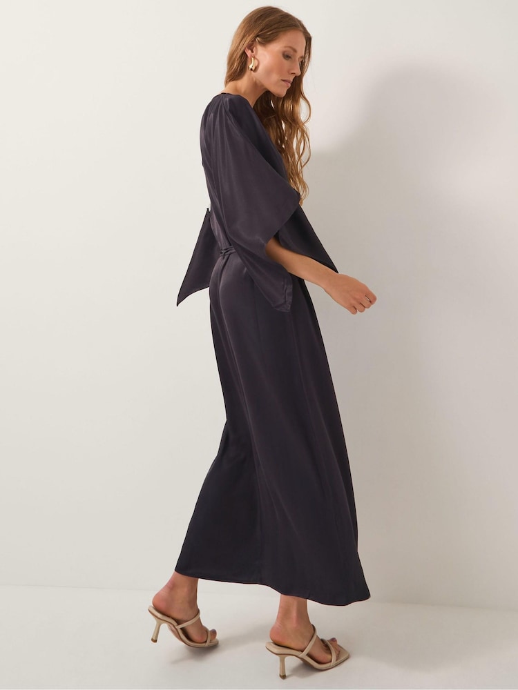 Monsoon Black Emilia Floral Satin Kimono Dress - Image 2 of 4