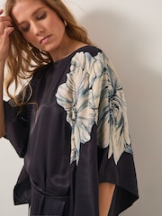 Monsoon Black Emilia Floral Satin Kimono Dress - Image 4 of 4