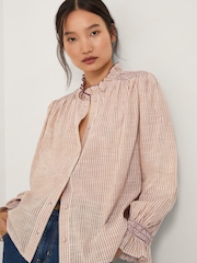 Monsoon Brown Maeve Ruffle Stripe Shirt - Image 1 of 5