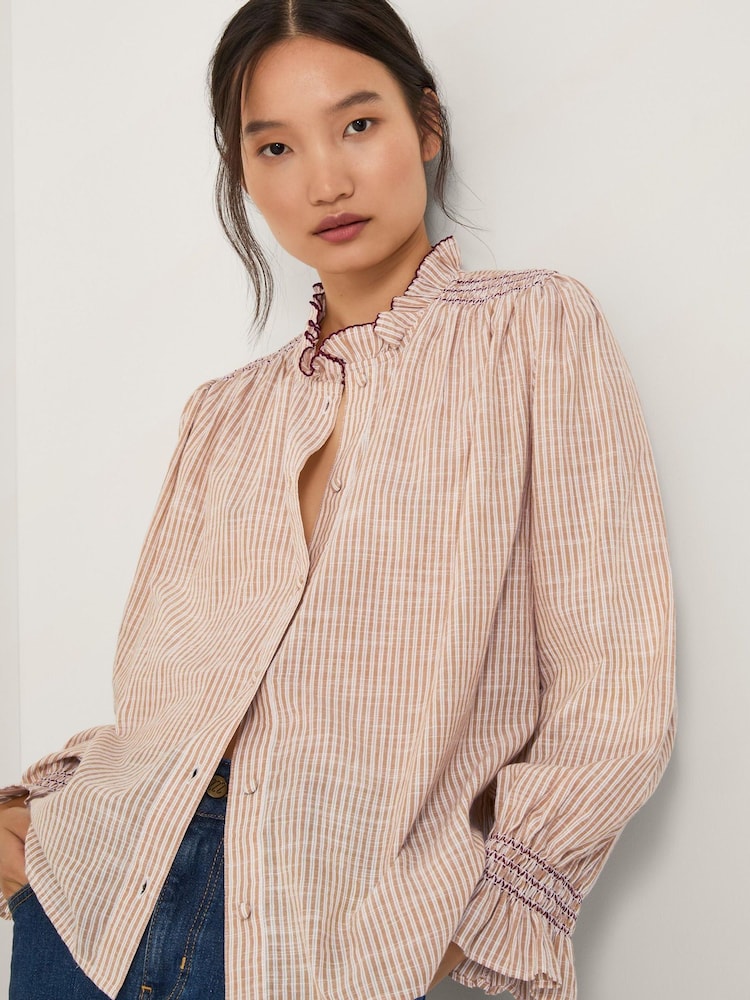 Monsoon Brown Maeve Ruffle Stripe Shirt - Image 1 of 5