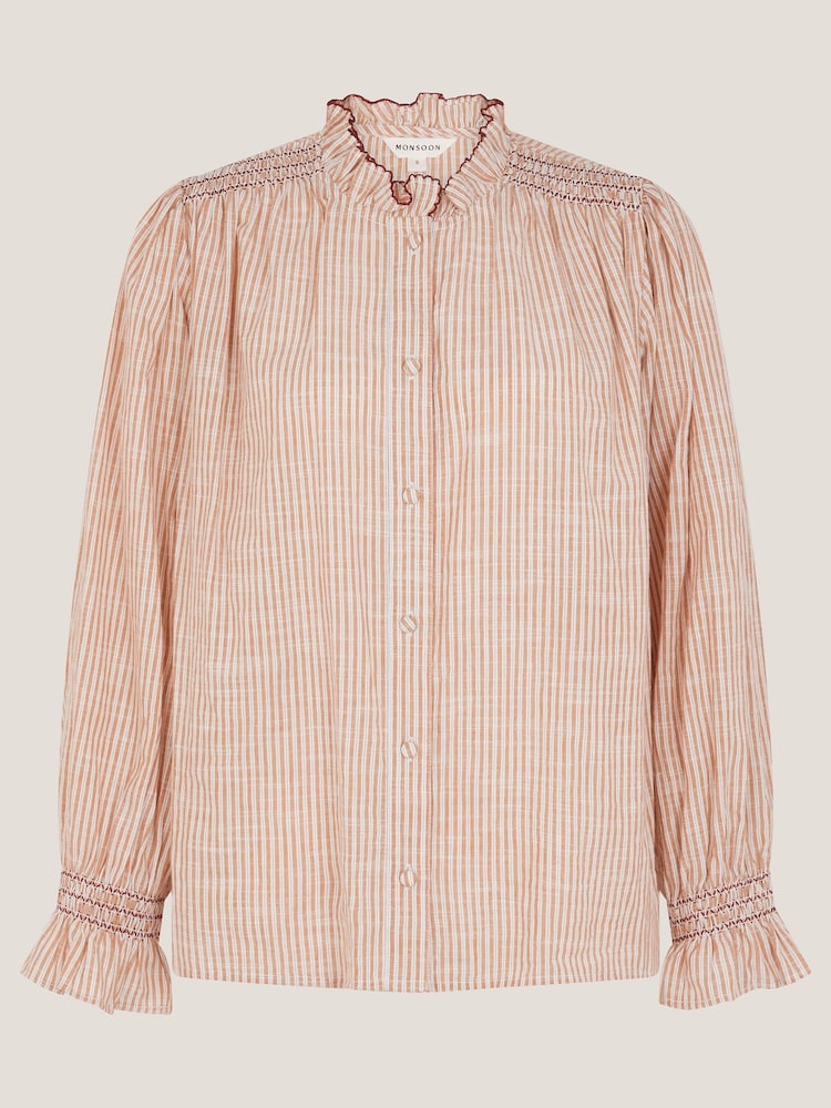 Monsoon Brown Maeve Ruffle Stripe Shirt - Image 5 of 5