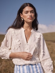 Love & Roses Ivory Petite 3D Flower V-Neck Blouse - Image 1 of 4