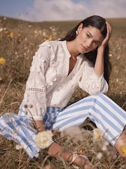 Love & Roses Ivory Petite 3D Flower V-Neck Blouse - Image 3 of 4