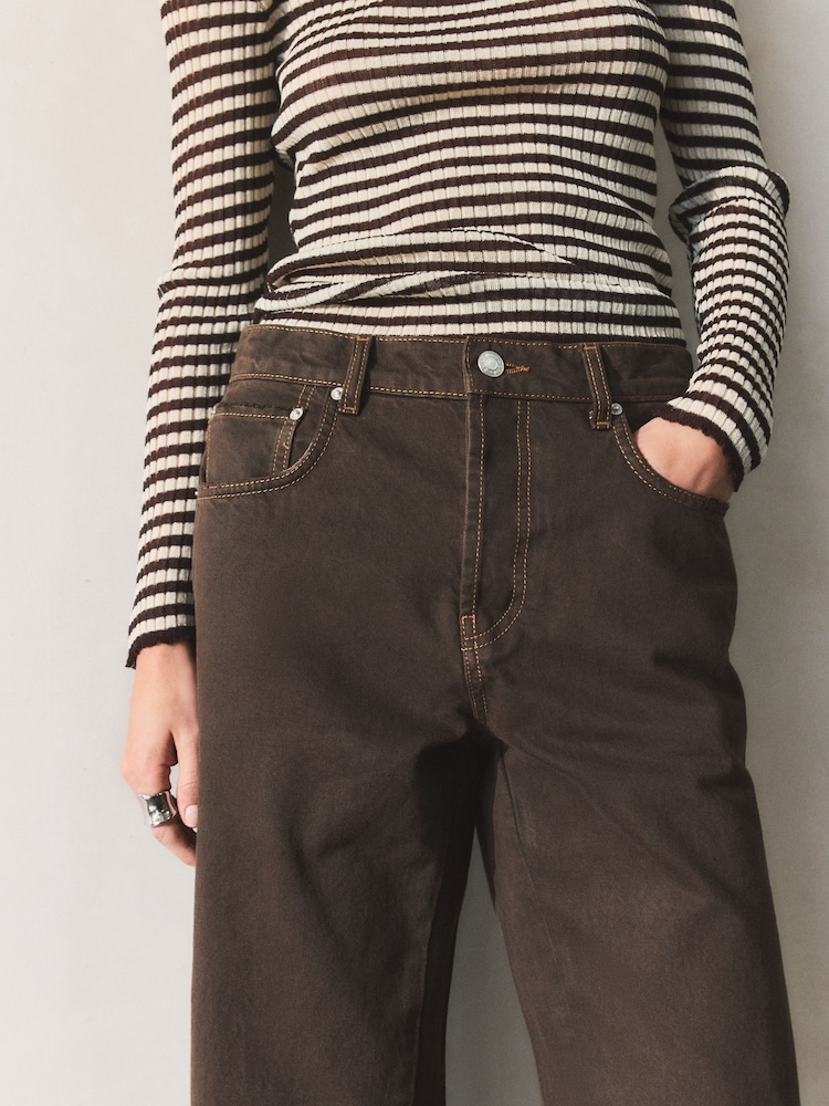 BHOEM Mid-Rise Twisted Seams Wide Leg Brown Jeans - Image 5 of 5 BHOEM Mid-Rise Twisted Seams Wide Leg Brown Jeans - Image 5 of 5