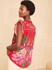 Love & Roses Red Petite Flutter Sleeve Placement Print Blouse - Image 4 of 4