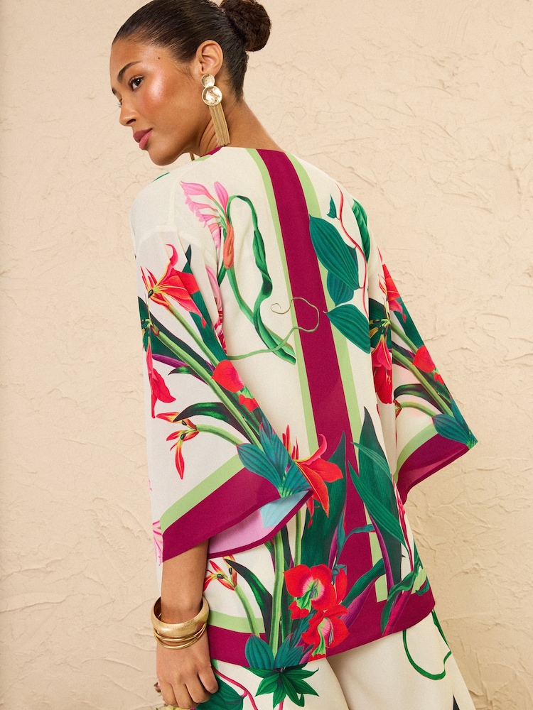 Love & Roses Ivory Floral Printed Kimono - Image 2 of 4