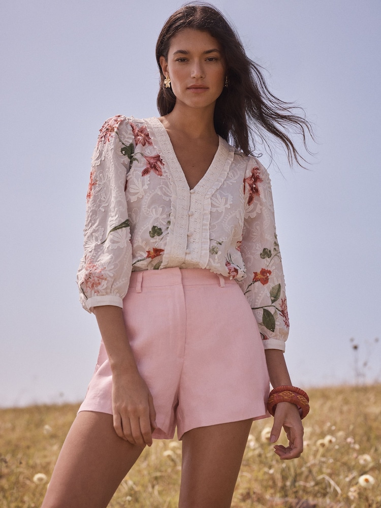 Love & Roses Ivory Petite 3D Floral Print Blouse - Image 2 of 4