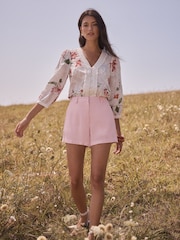 Love & Roses Ivory Petite 3D Floral Print Blouse - Image 3 of 4