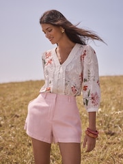 Love & Roses Ivory Petite 3D Floral Print Blouse - Image 5 of 5