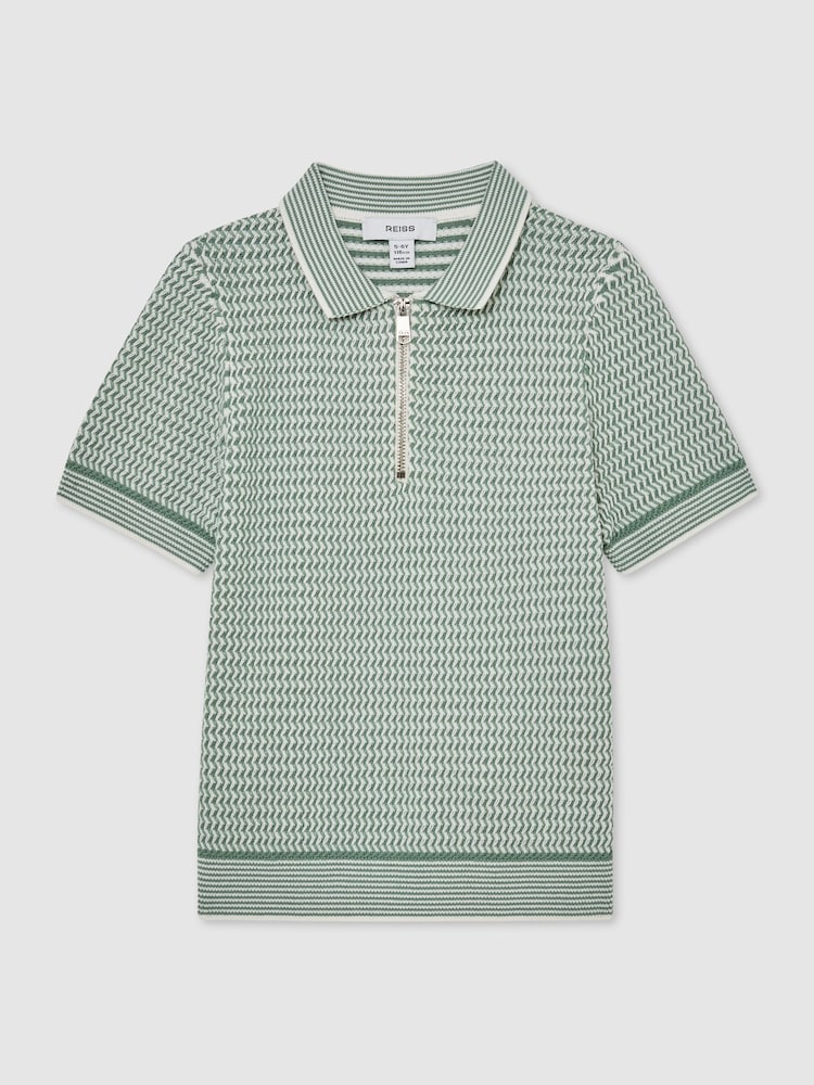 Reiss Green Brink Textured-Knit Half-Zip Polo Shirt - Image 1 of 4 Reiss Green Brink Textured-Knit Half-Zip Polo Shirt - Image 1 of 4