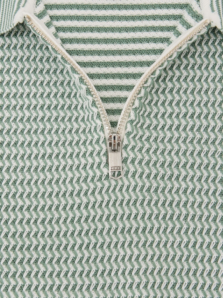 Reiss Green Brink Textured-Knit Half-Zip Polo Shirt - Image 4 of 4 Reiss Green Brink Textured-Knit Half-Zip Polo Shirt - Image 4 of 4