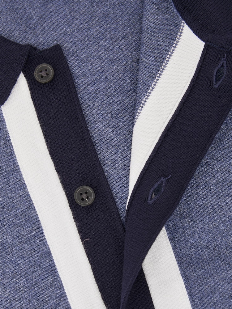 Reiss Navy/Airforce Blue Craig Colour-Block Button-Through Polo Shirt - Image 4 of 4