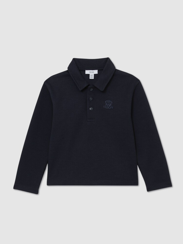 Reiss Navy Blue Willard Monogram Embroidered Polo Shirt - Image 2 of 5 Reiss Navy Blue Willard Monogram Embroidered Polo Shirt - Image 2 of 5