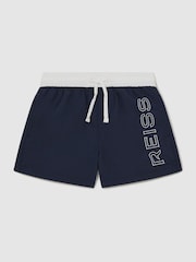 Reiss Navy Ley Colour-Block Logo Swim Shorts - Image 1 of 3