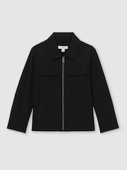 Reiss Black Ascend Twin-Pocket Zip-Through Overshirt - Image 1 of 5