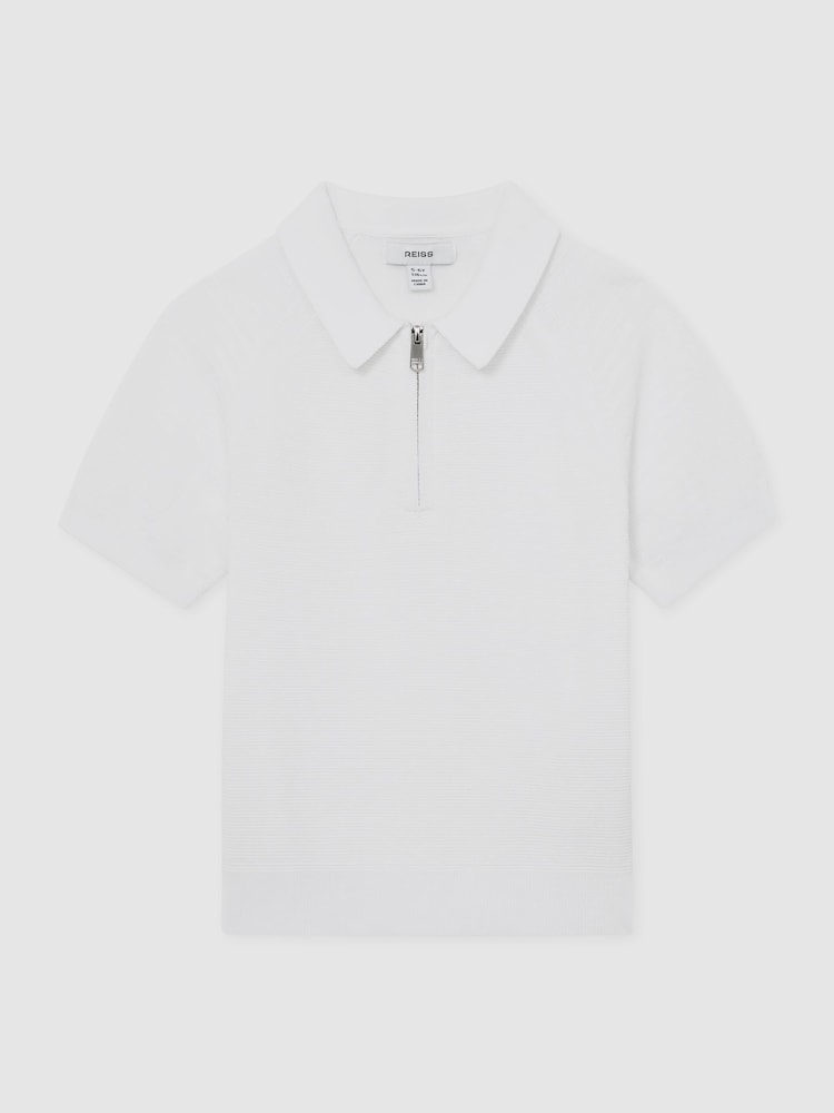 Reiss Optic White Estate Textured-Knit Half-Zip Polo Shirt - Image 2 of 3 Reiss Optic White Estate Textured-Knit Half-Zip Polo Shirt - Image 2 of 3