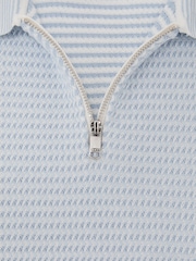 Reiss Ice Blue Brink 9-13 yrs Textured-Knit Half-Zip Polo Shirt - Image 4 of 4