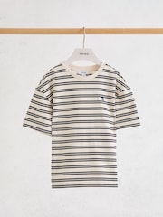 Reiss Navy/White Emerson Cotton Stripe Logo-Embroidered T-Shirt - Image 2 of 3