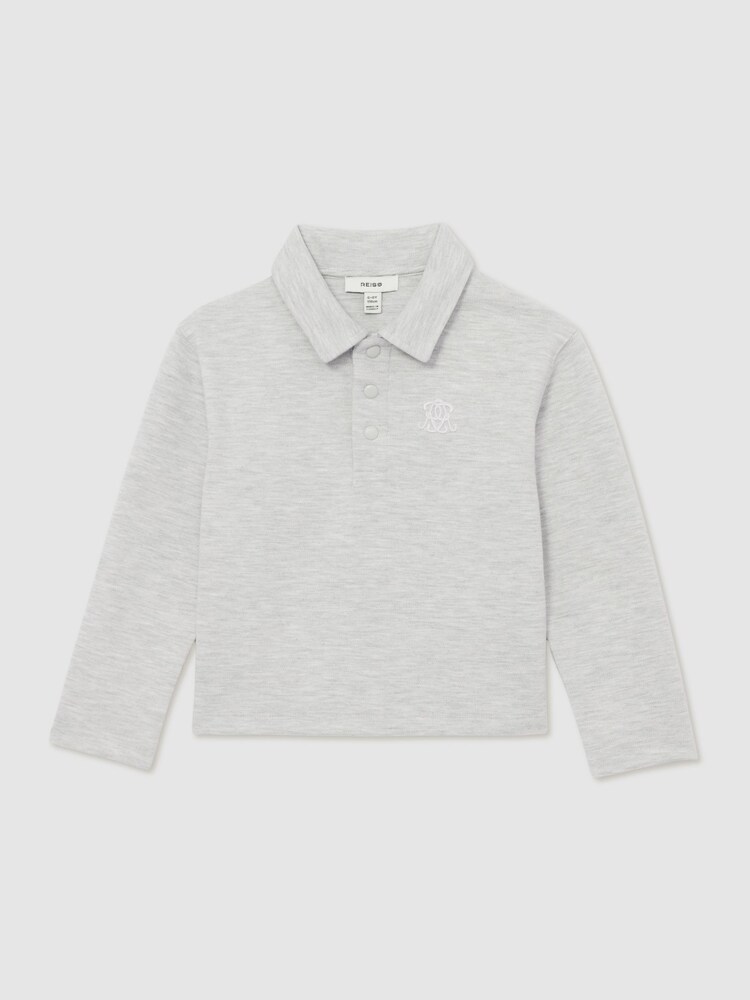 Reiss Soft Grey Melange Willard Monogram Embroidered Polo Shirt - Image 1 of 5 Reiss Soft Grey Melange Willard Monogram Embroidered Polo Shirt - Image 1 of 5