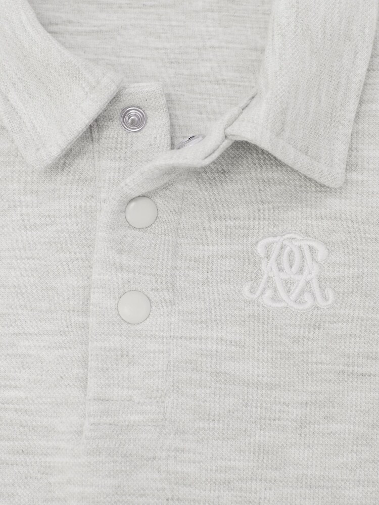 Reiss Soft Grey Melange Willard Monogram Embroidered Polo Shirt - Image 5 of 5 Reiss Soft Grey Melange Willard Monogram Embroidered Polo Shirt - Image 5 of 5