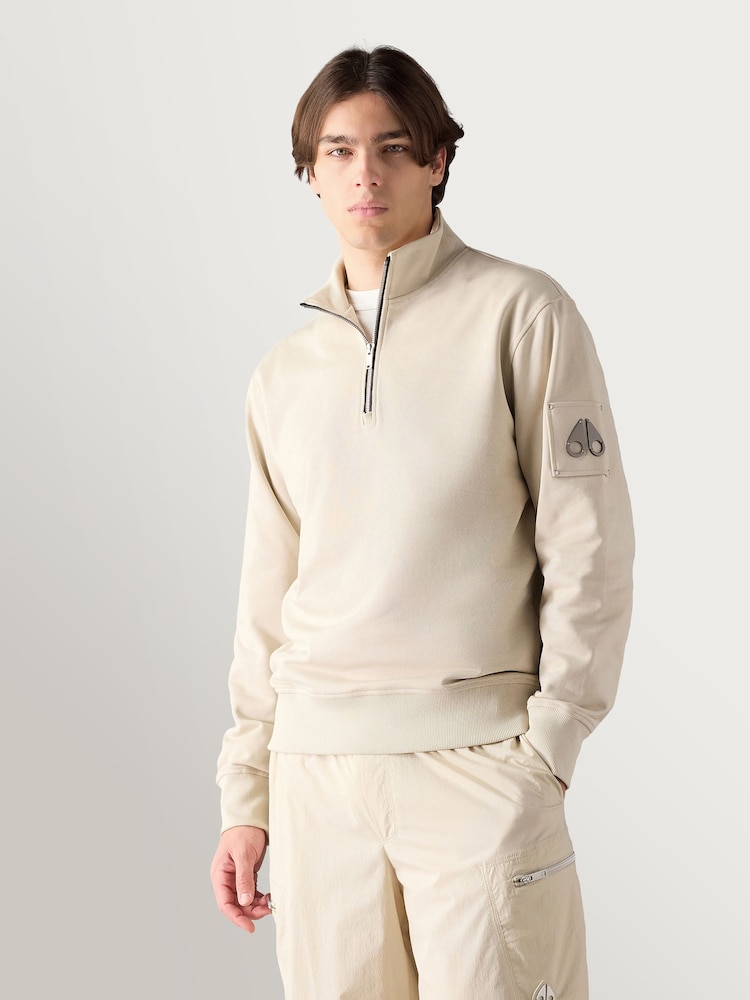 Moose Knuckles Natural Hartsfield Quarter Zip Sweatshirt - Image 1 of 7
