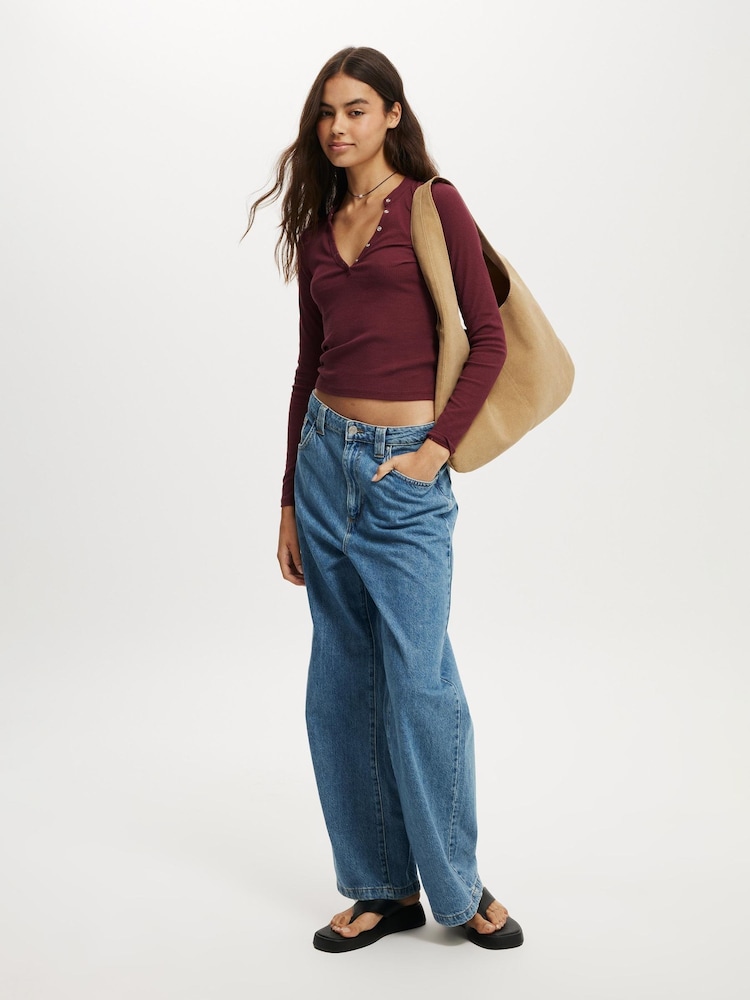 Cotton On Red Ryan Henley Long Sleeve Top - Image 4 of 4