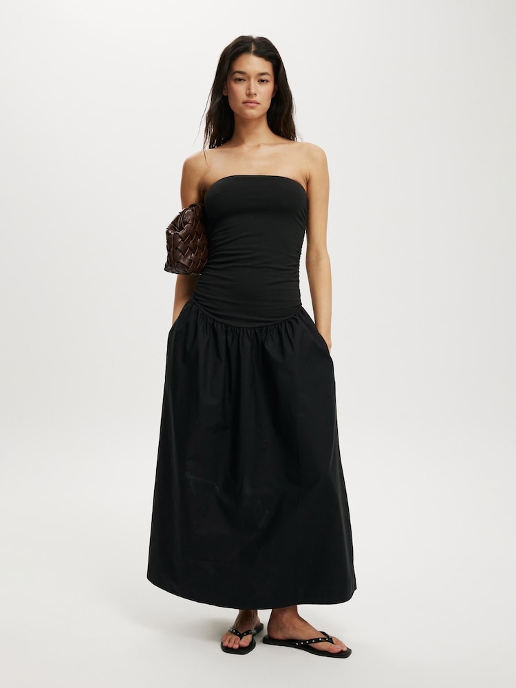 Cotton On Black/Brown Romee Shirred Side Maxi Dress - Image 1 of 4