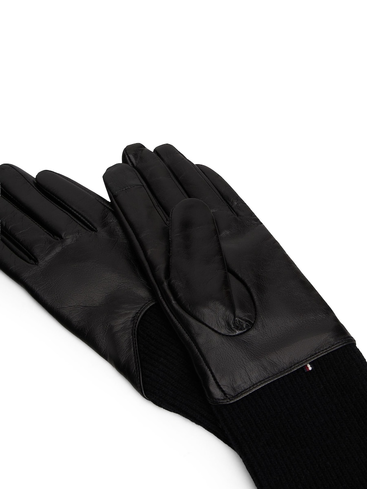 Tommy Hilfiger Heritage Rib-Knit Cuff Leather Gloves - Imagen 2 de 3