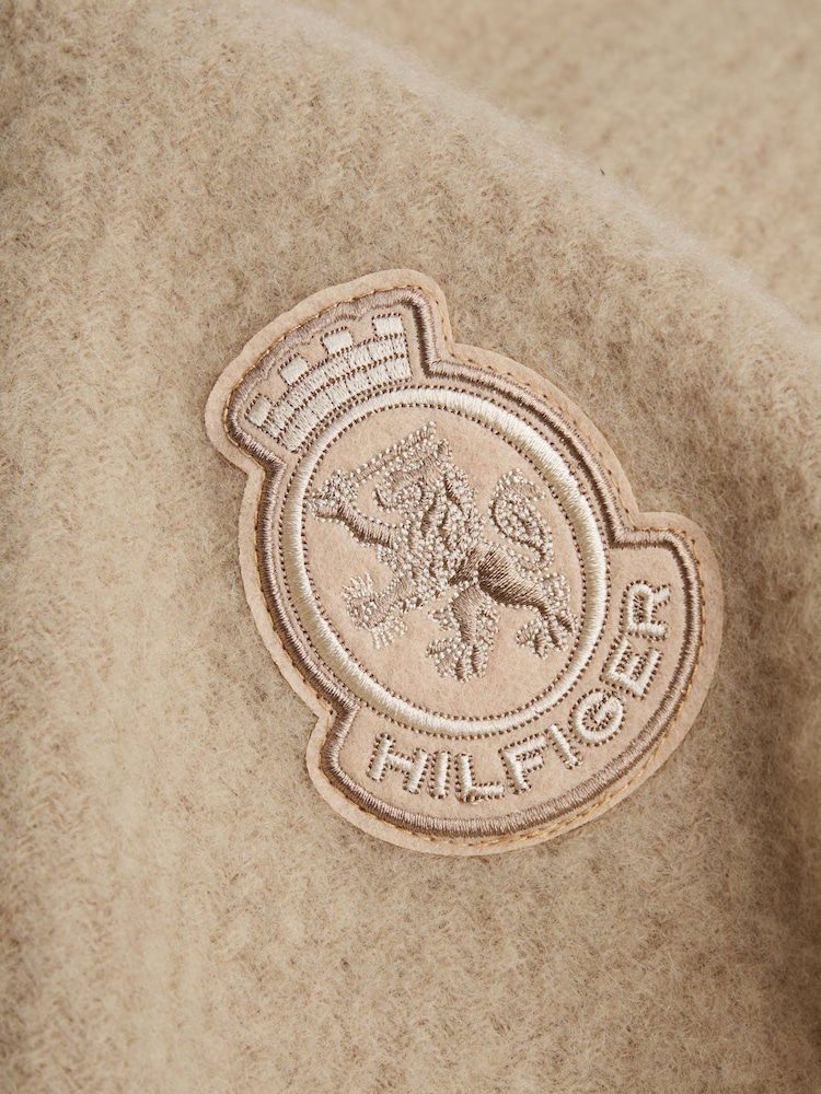 Tommy Hilfiger Natural TH Crest Houndstooth Wool Blend Fluffy Scarf - Image 2 of 4 Tommy Hilfiger Natural TH Crest Houndstooth Wool Blend Fluffy Scarf - Image 2 of 4