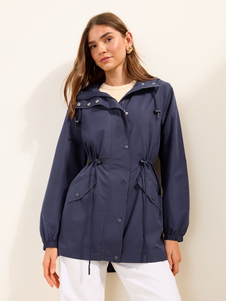 Friends Like These Navy Shower Resistant Mid Length Rain Coat - Image 2 of 4