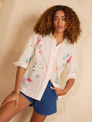 Love & Roses Ivory Printed Button Through Long Sleeve Shirt - Image 1 of 5