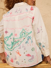 Love & Roses Ivory Printed Button Through Long Sleeve Shirt - Image 2 of 5