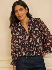 Love & Roses Black Cosmetic Notch Neck 3/4 Sleeve Blouse - Image 1 of 4