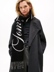 Tommy Hilfiger Black Pure Wool Logo Scarf - Image 4 of 4