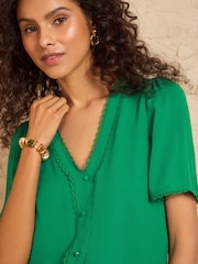 Love & Roses Green Notch Neck Button Through Short Sleeve Blouse - Image 2 of 4