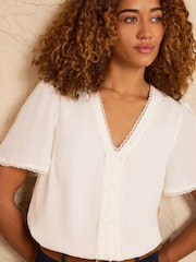 Love & Roses Black/Ivory Notch Neck Button Through Short Sleeve Blouses 2 Pack - Image 2 of 8