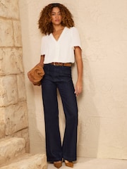 Love & Roses Black/Ivory Notch Neck Button Through Short Sleeve Blouses 2 Pack - Image 3 of 8