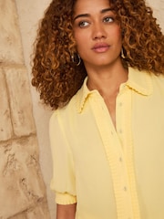 Love & Roses Yellow Frill Detail Short Sleeve Button Through Shirt - Image 2 of 4