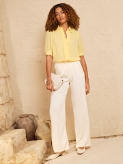 Love & Roses Yellow Frill Detail Short Sleeve Button Through Shirt - Image 3 of 4